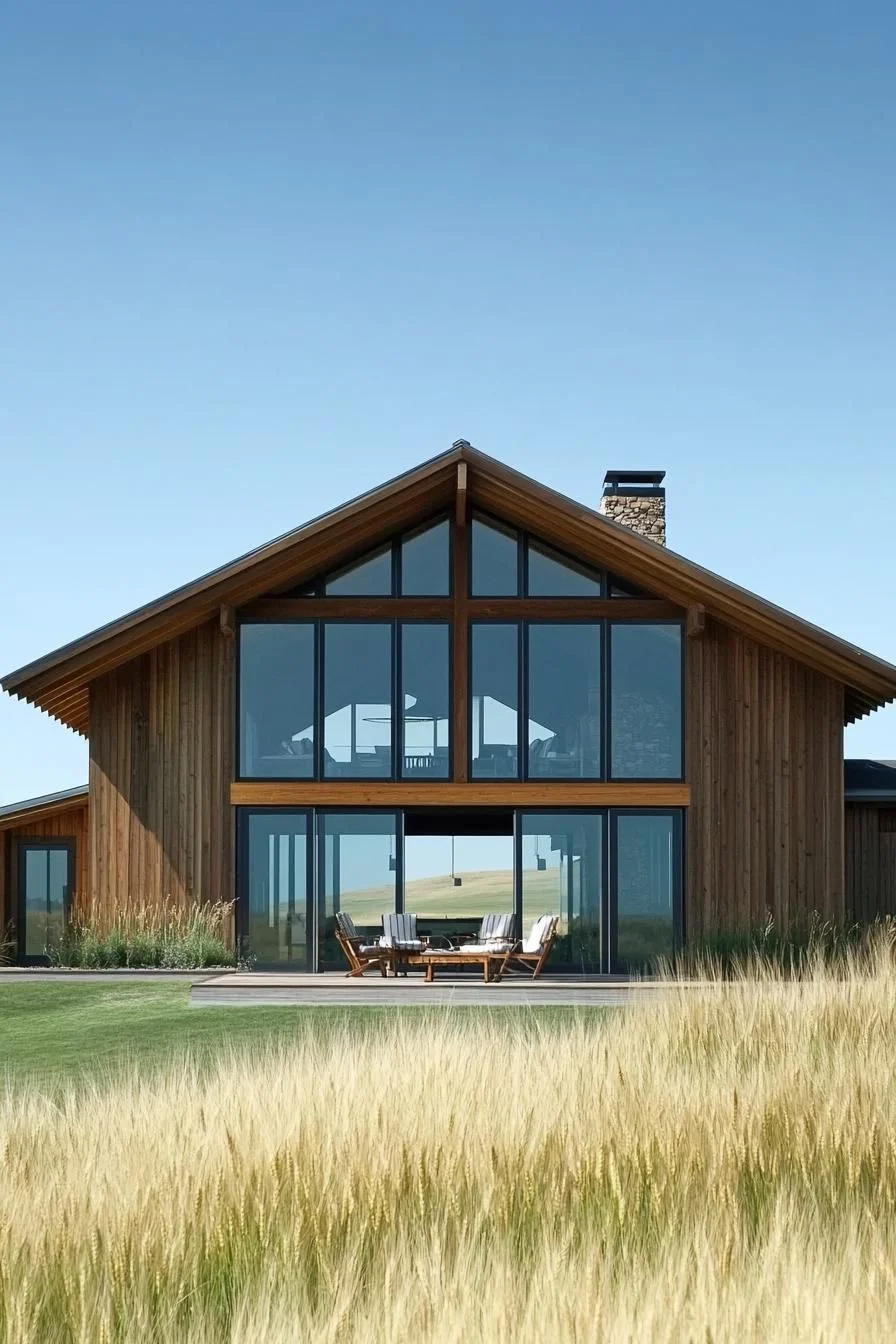 A Glassy Gable Home Overlooking Grasslands