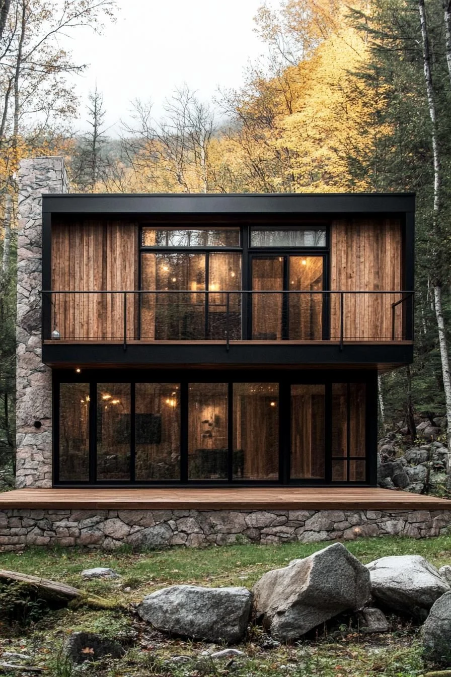 Wood and Stone Cabin Among the Leaves