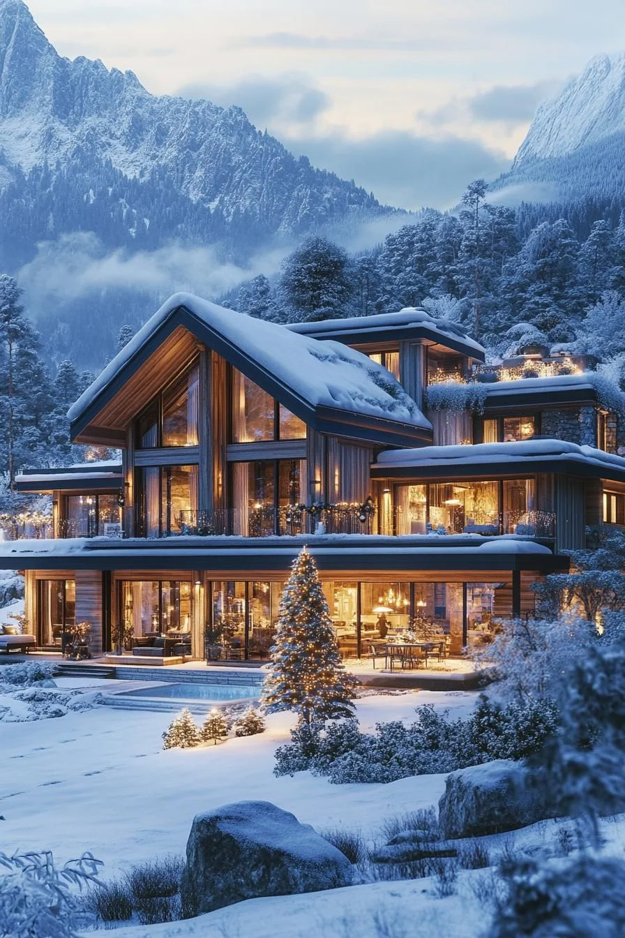 Stately Snow-Covered Mansion