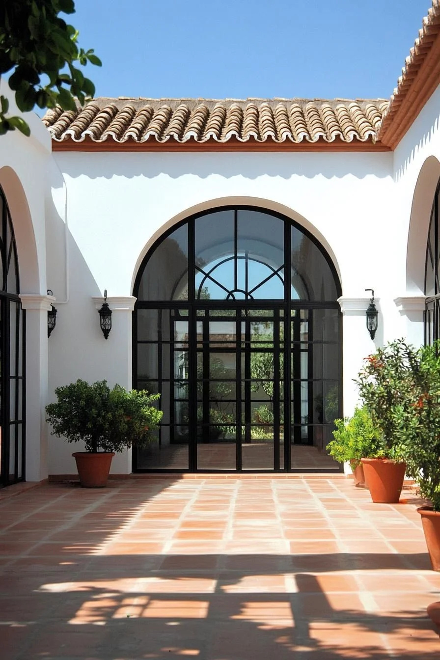A Terracotta Patio With an Arched Entry