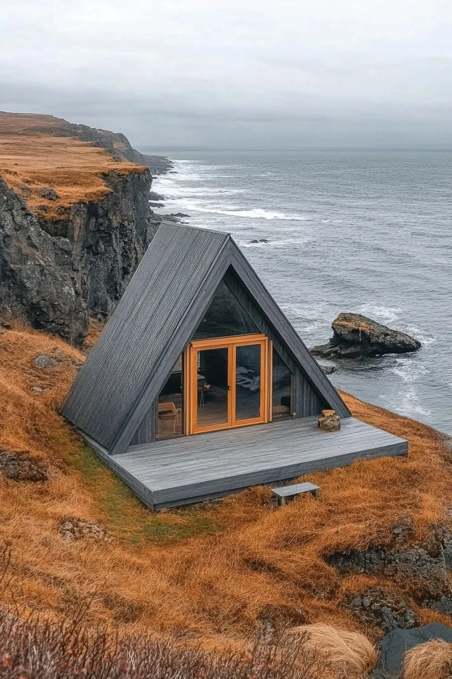An A-Frame Cabin on the Cliff's Edge