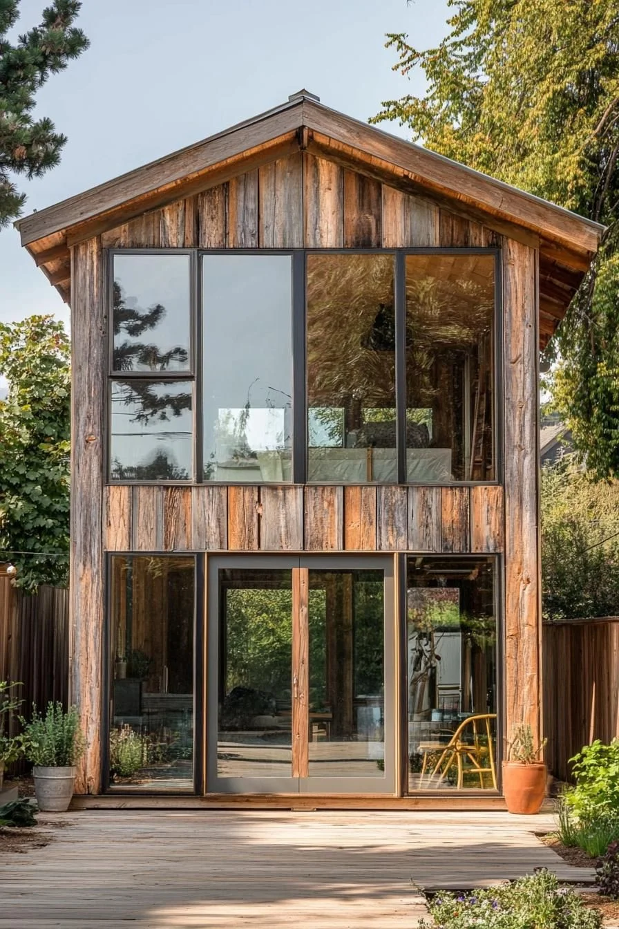 66) A Rustic Retreat with Reflective Windows