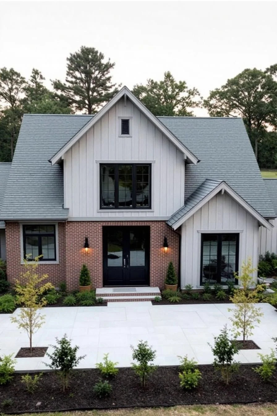 A Farmhouse with Elegant Gables and Brick Details