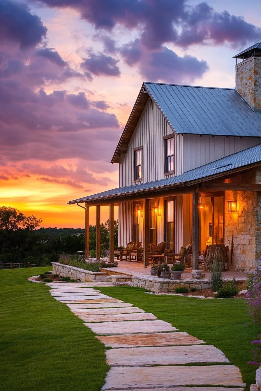 Barndominium Porch at Golden Hour