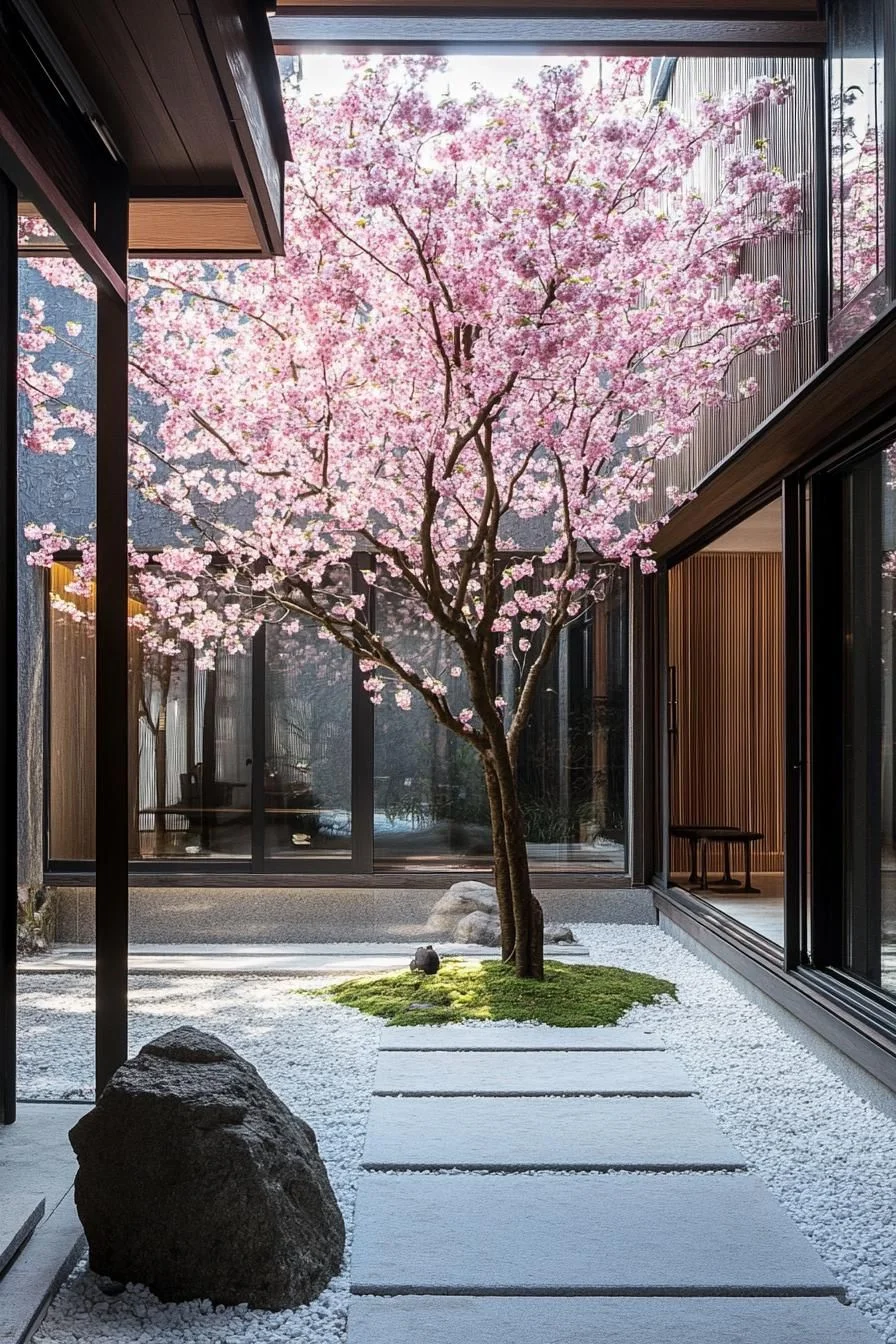 A Courtyard Framed by Cherry Blossoms