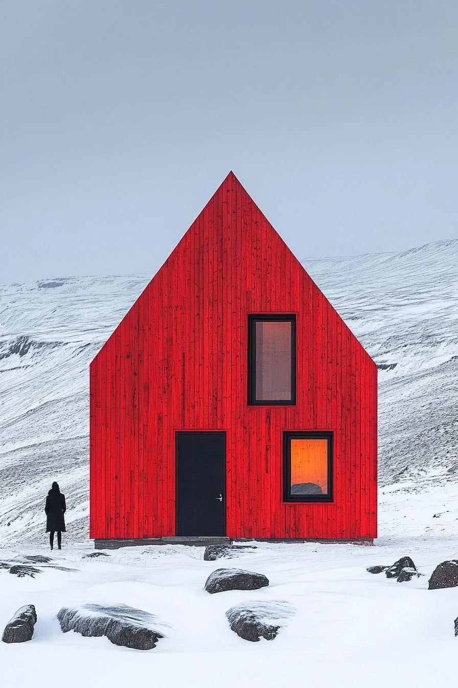 A Bold Red Cabin in the Arctic Cold