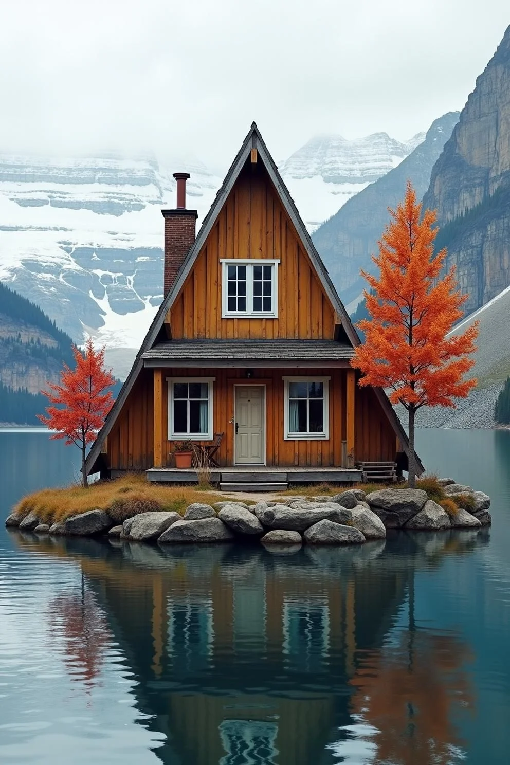 A Steep-Roofed Cabin in the Mountains