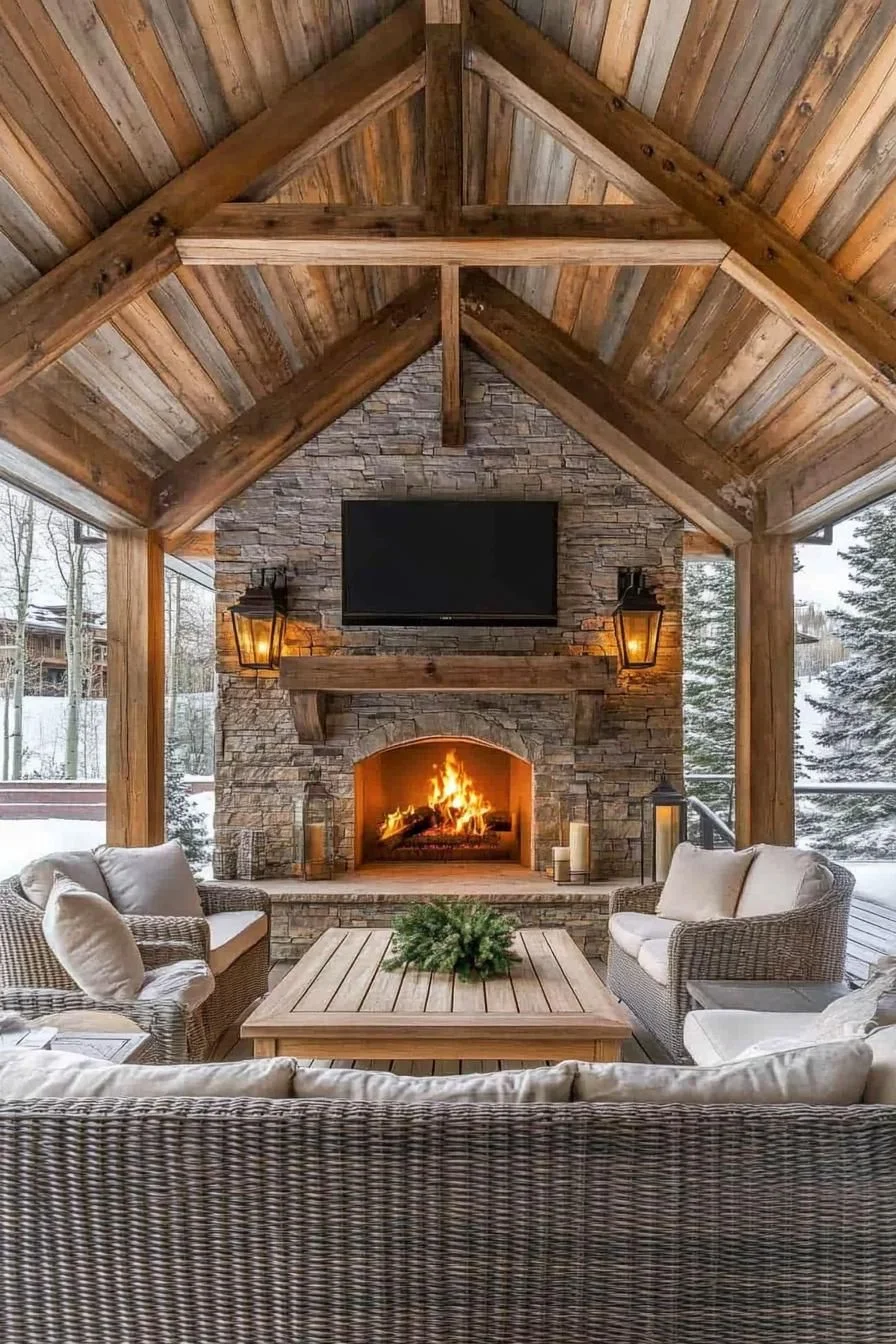 Crackling Comfort: A Rustic Hearthside Hangout