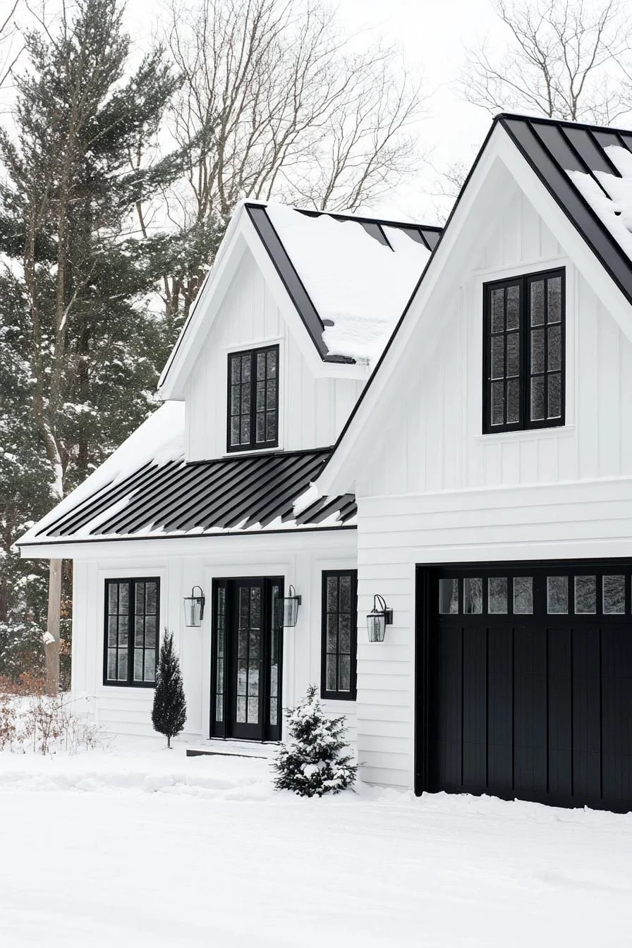 Black-and-White House in Winter