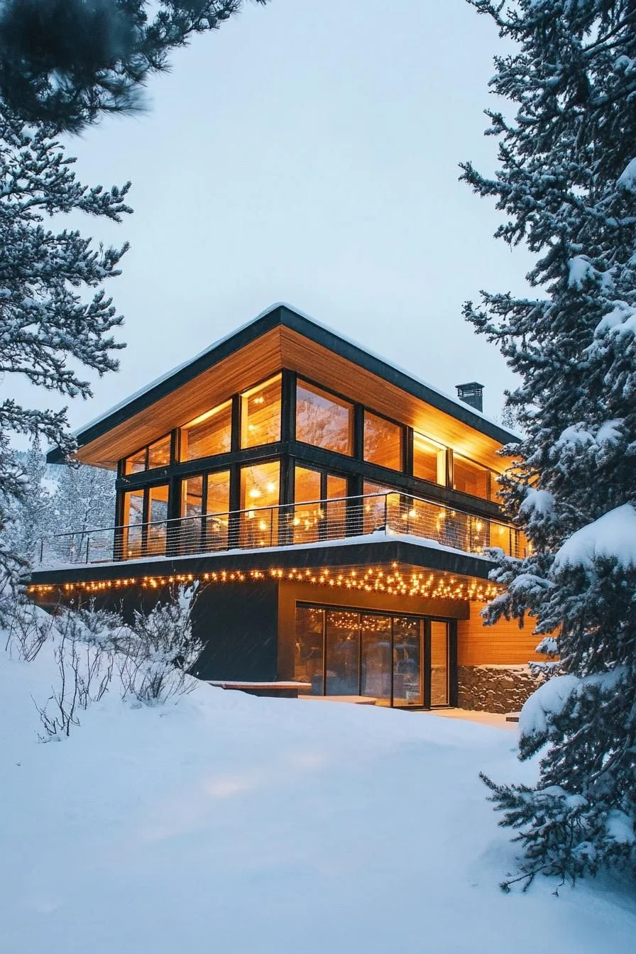 Glass Cabin Glistening Under Stardust Snow