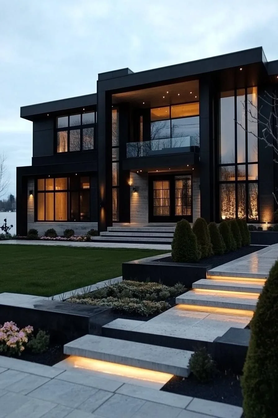 Black Mansion Lit by a Glowing Path