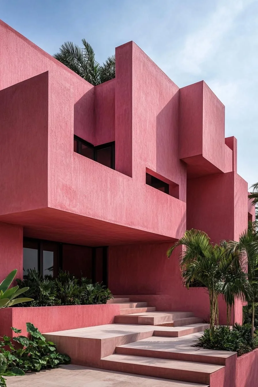 Bubblegum-Pink Block House Design