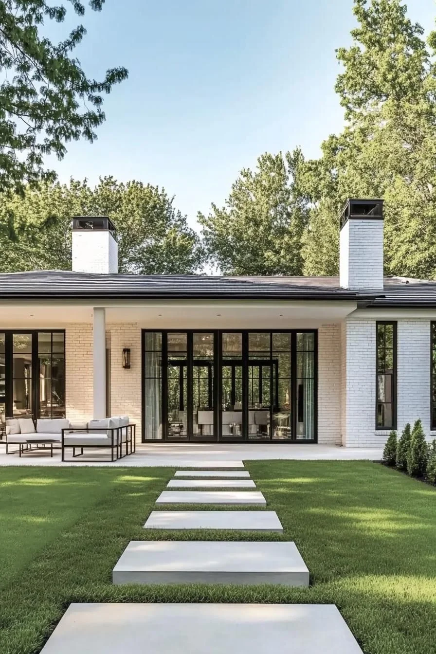 A Sleek Pavilion Set in Greenery