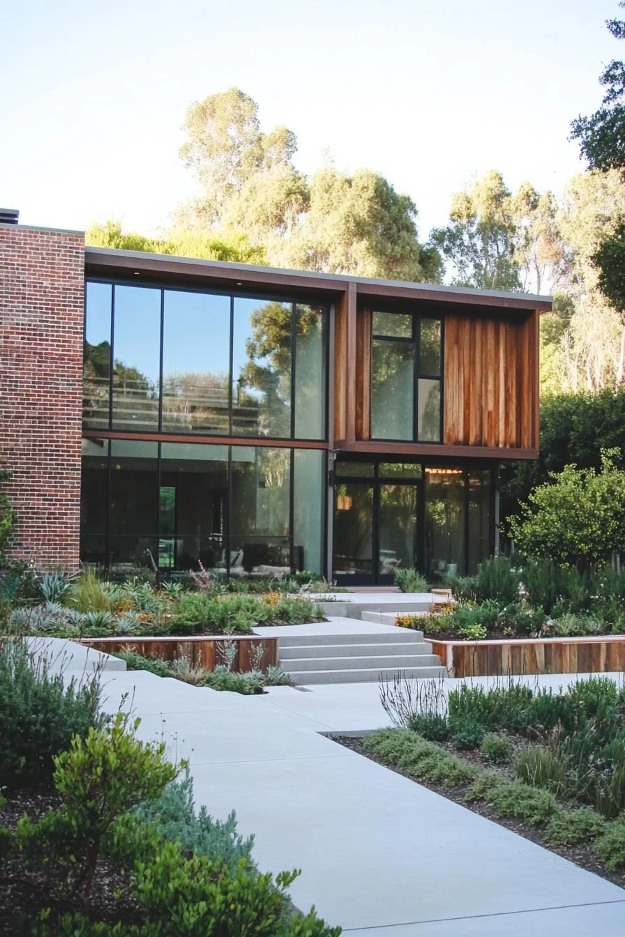 A Wooden House Facing A Garden