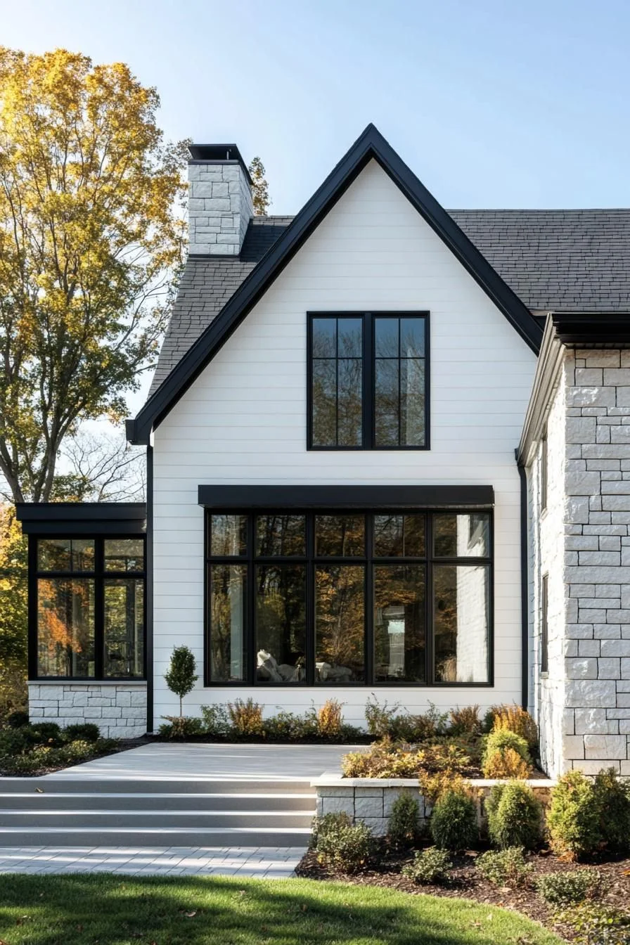 62) Stylish Ivory Home With Black Trim