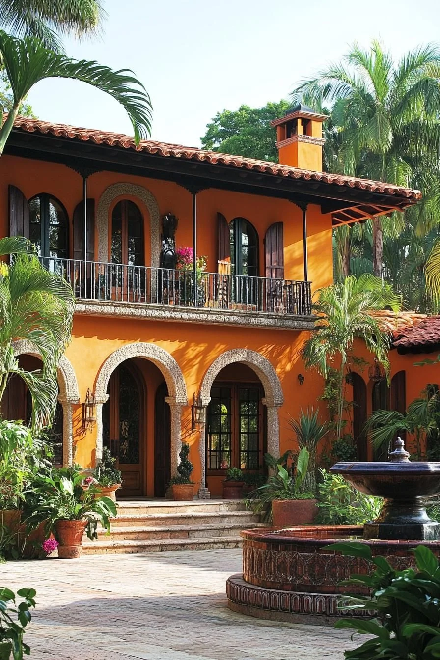 A Sunlit Home Framed by Palm Trees