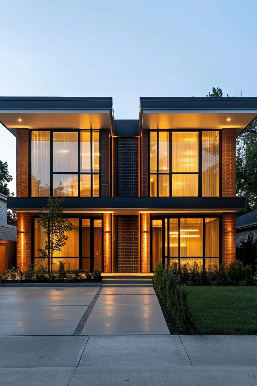 Brick Twin Duplex at Dusk