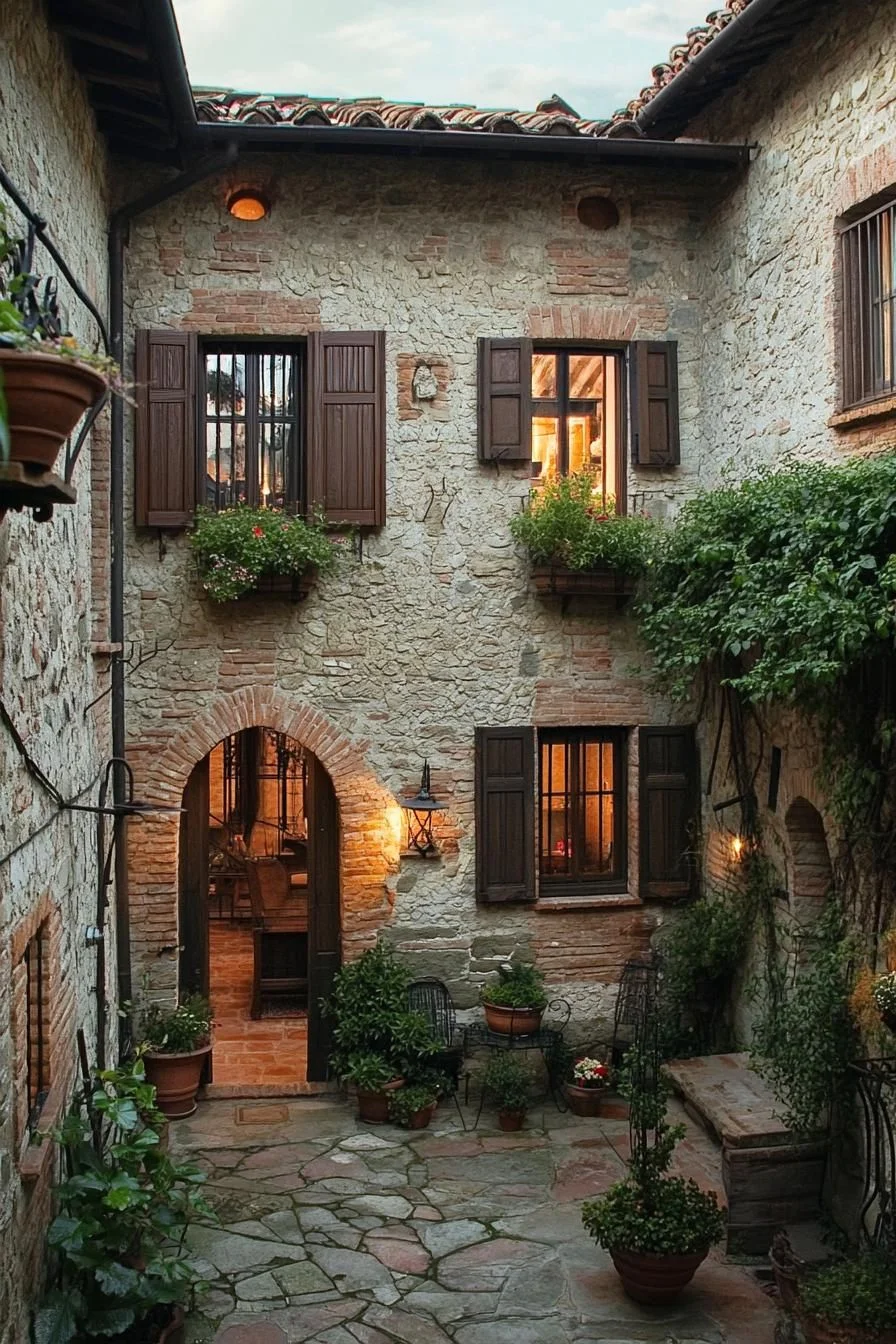 Tuscan Stone Facade with a Playful Courtyard