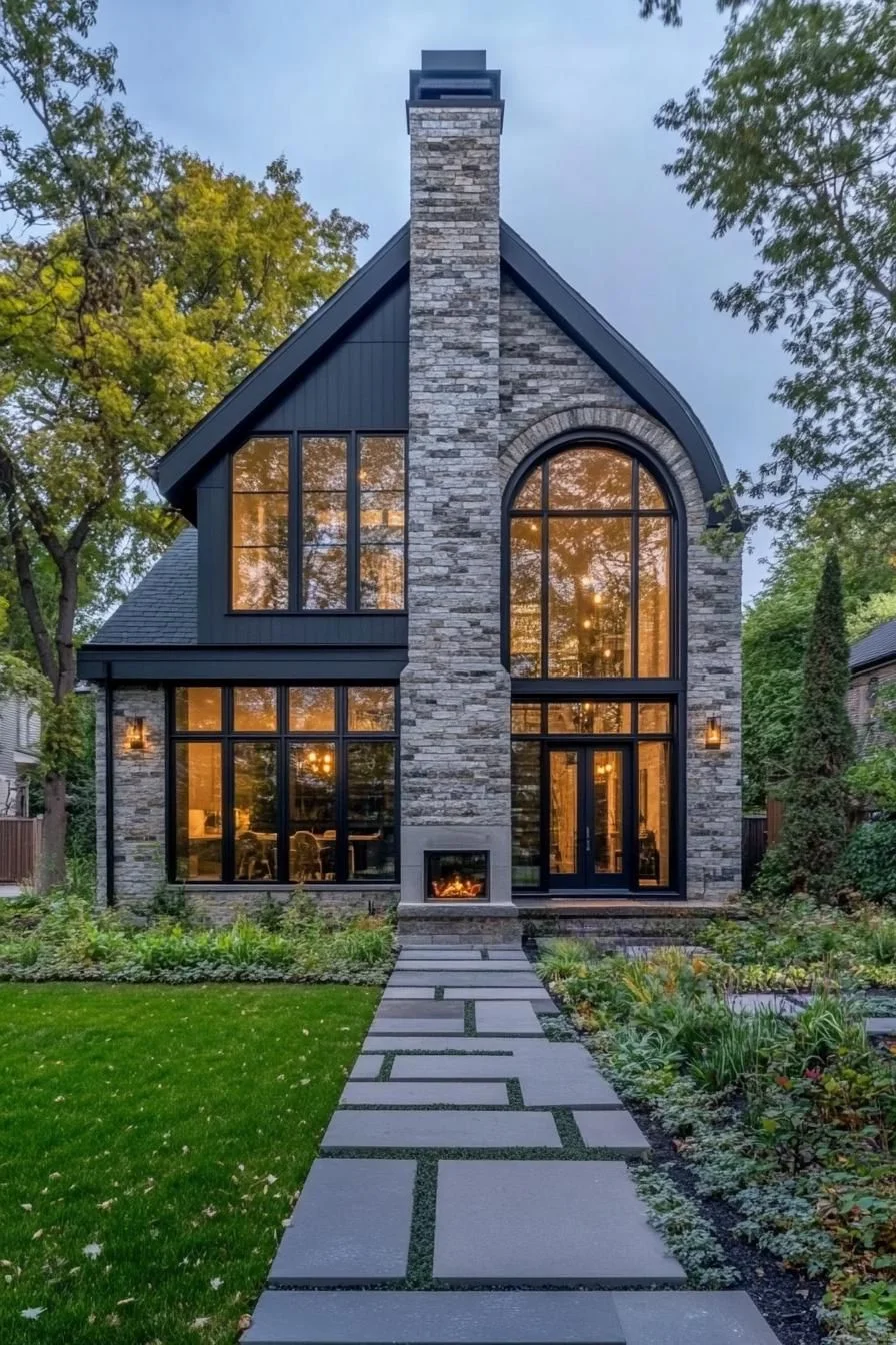Stone Home with a Flickering Evening Glow