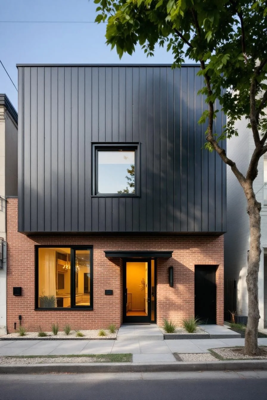 A Black House With Brick Accents
