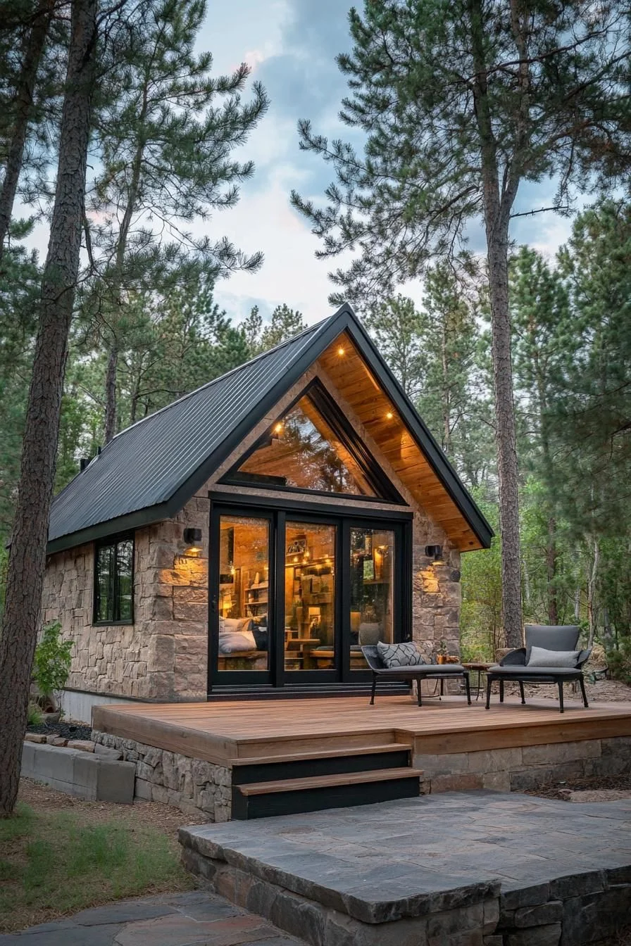 Stone-Clad Tiny House in the Woods