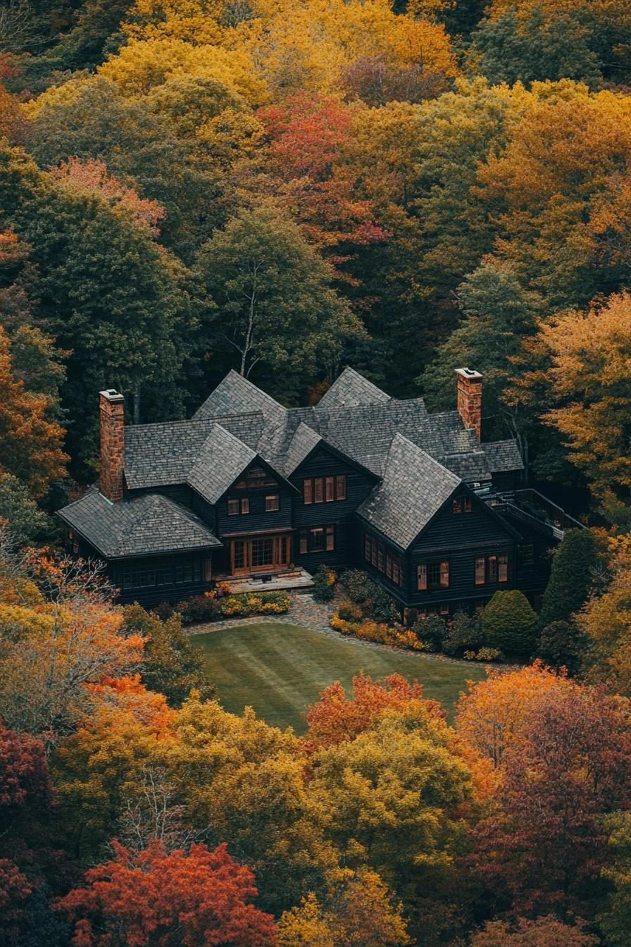 Autumn Estate Surrounded by Golden Leaves