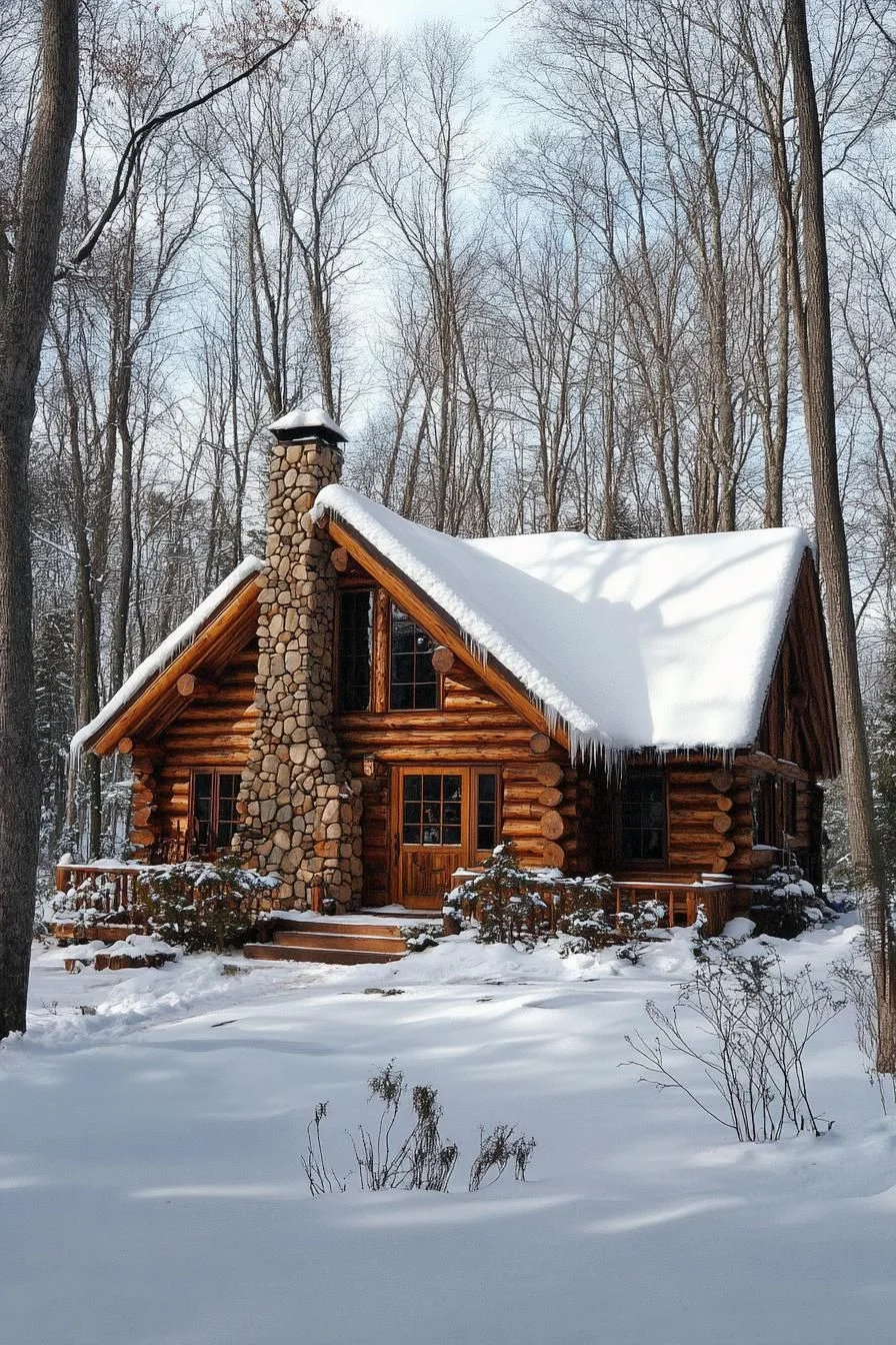 A Snow-Covered Log Cabin Retreat
