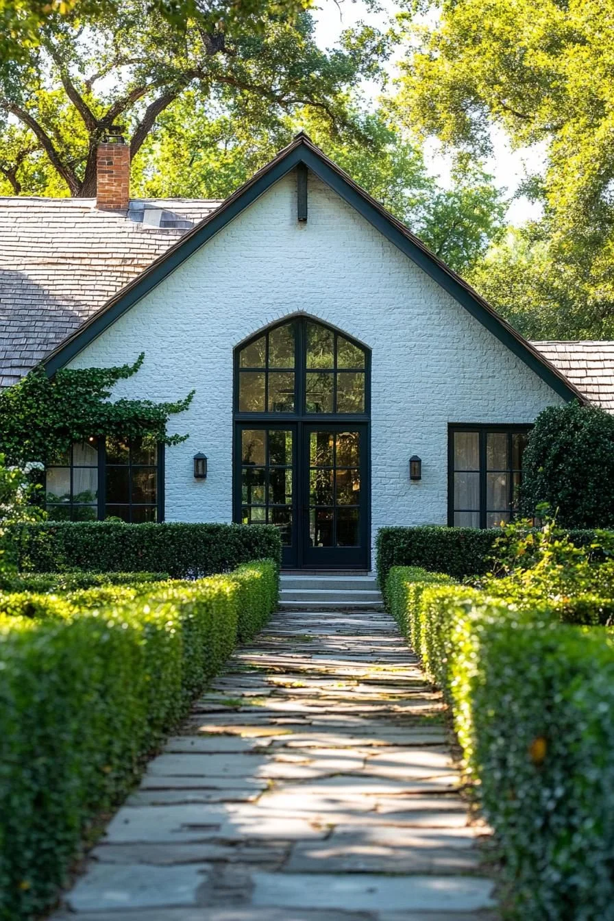 Brick Bungalow Framed by Greenery