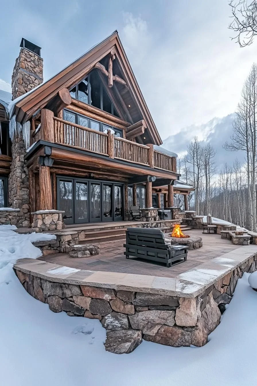 Cabin With a Crackling Hearth in Snowy Splendor