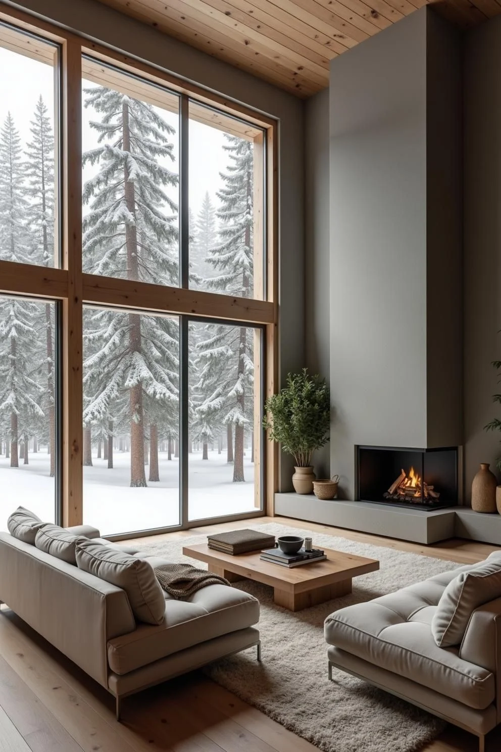 A Cheerful Hearth Facing a Frosty View