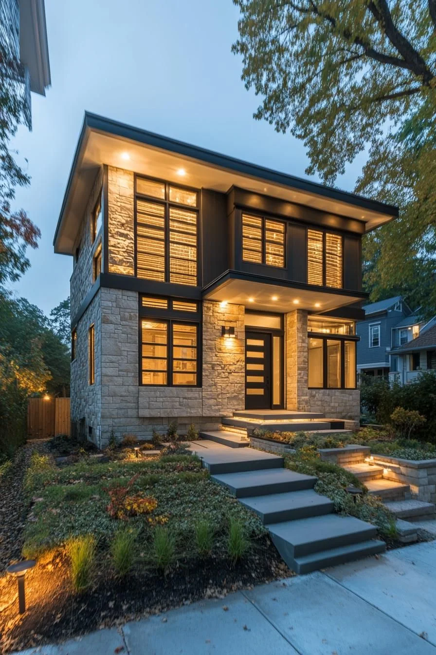 Brick Retreat Lit Up Among The Trees