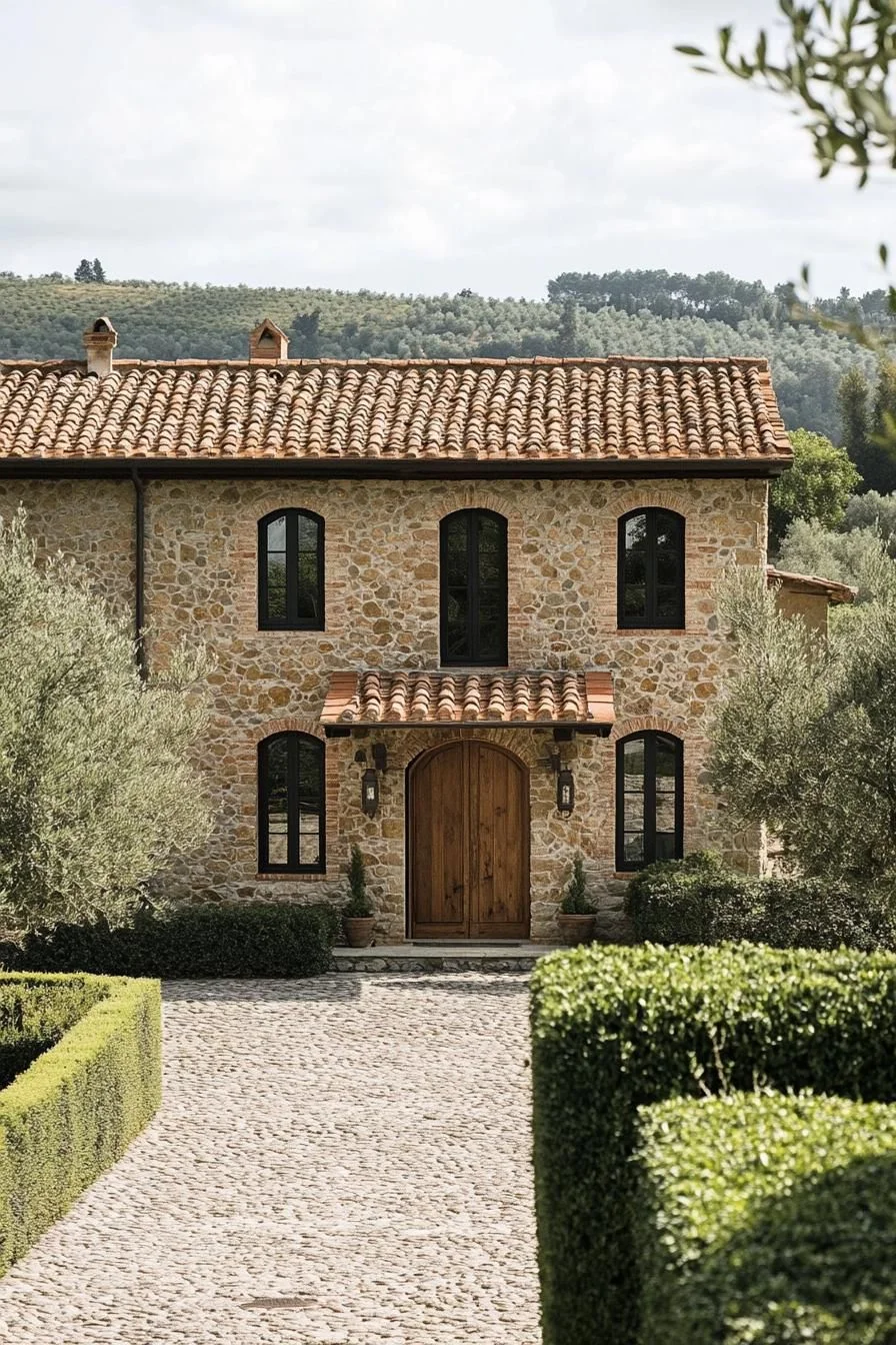 Cobblestone Entry to a Stone Facade