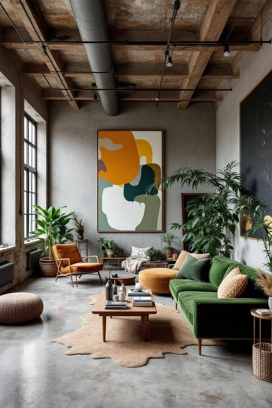 An Urban Loft in Green Velvet Tones