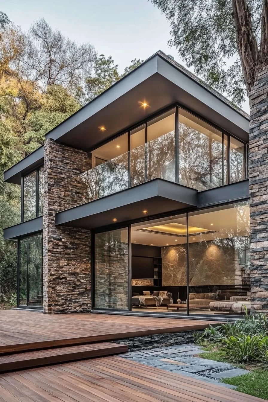Forest Glass Retreat with Rustic Touches