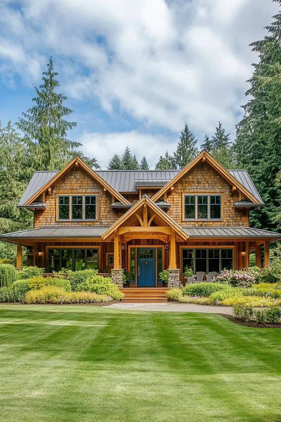 A Woodland Farmhouse with a Bold Blue Door