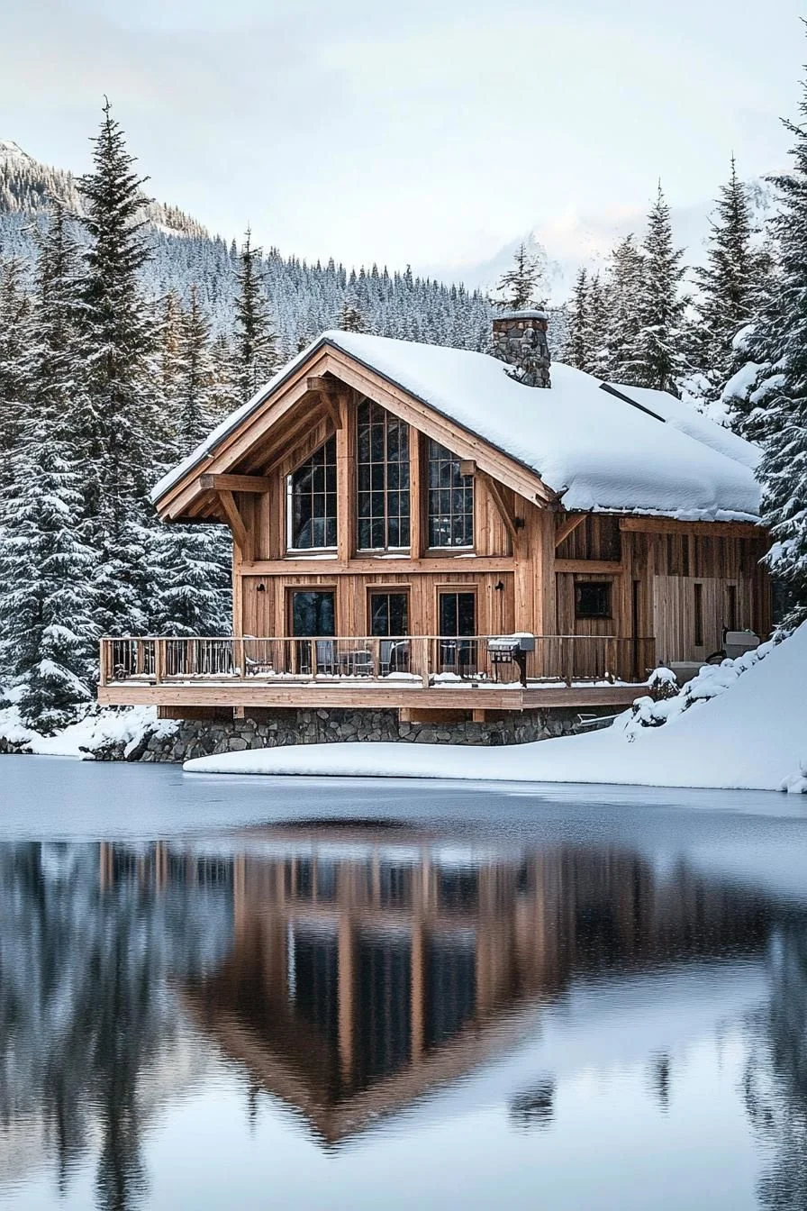 Lakeside Lodge Wrapped in Winter Charm