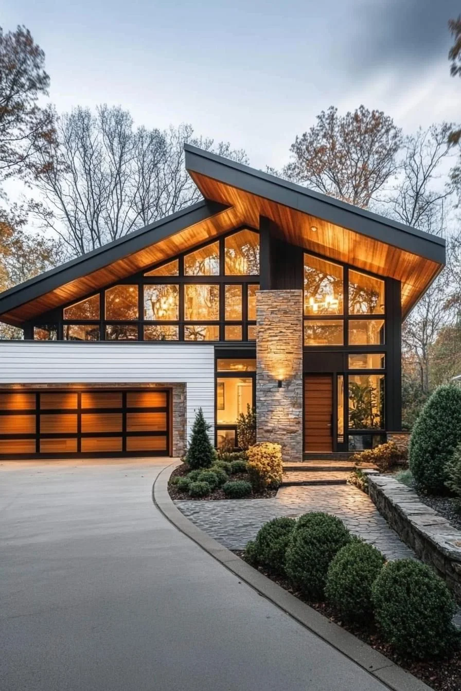 Sloped Rooflines in a Quiet Woodland