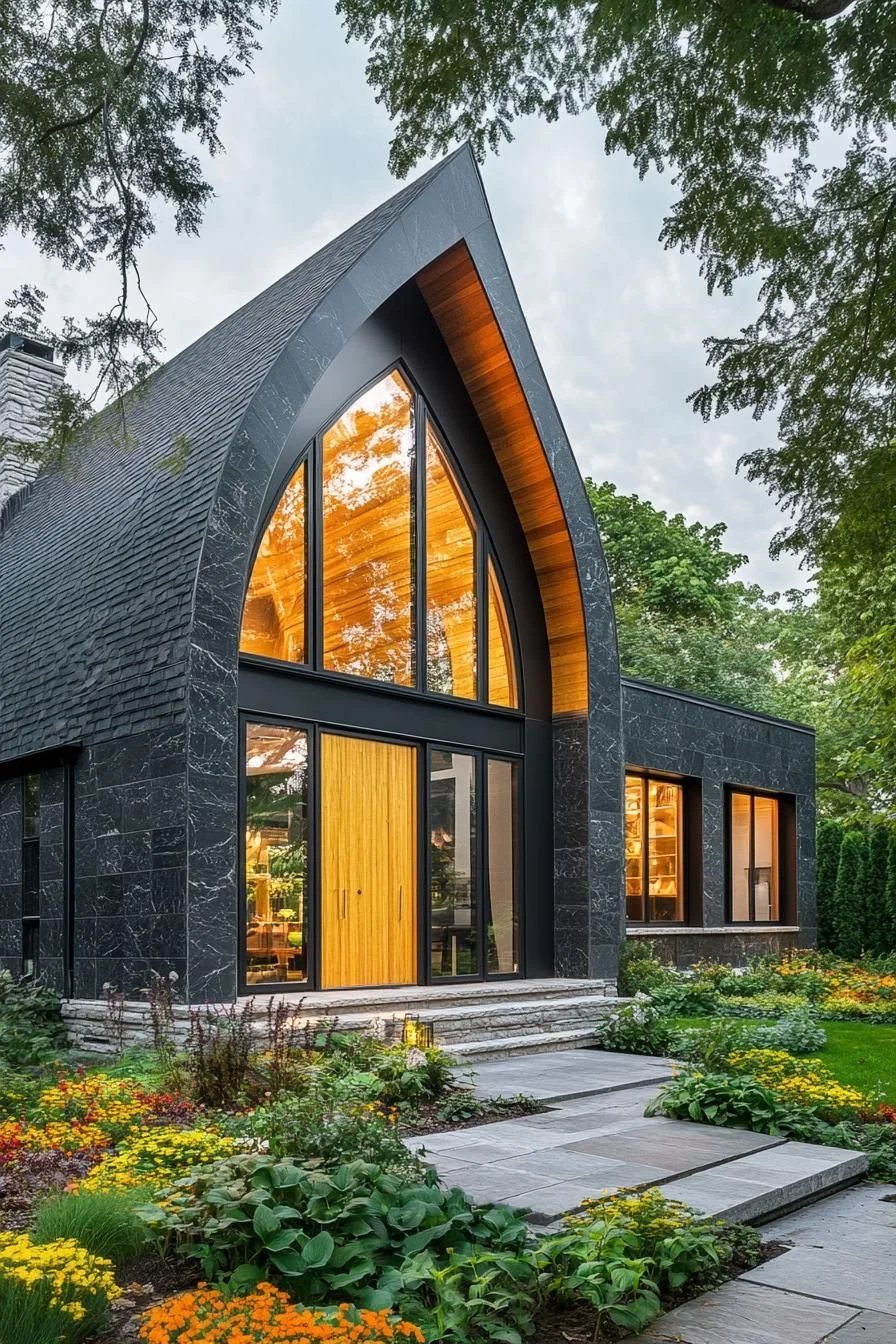 Asymmetrical Arched Abode With Golden Glaze