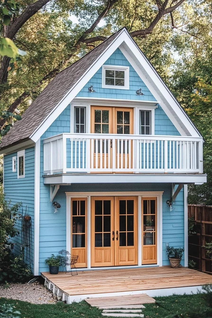 32) An Aqua Home with a Hidden Balcony