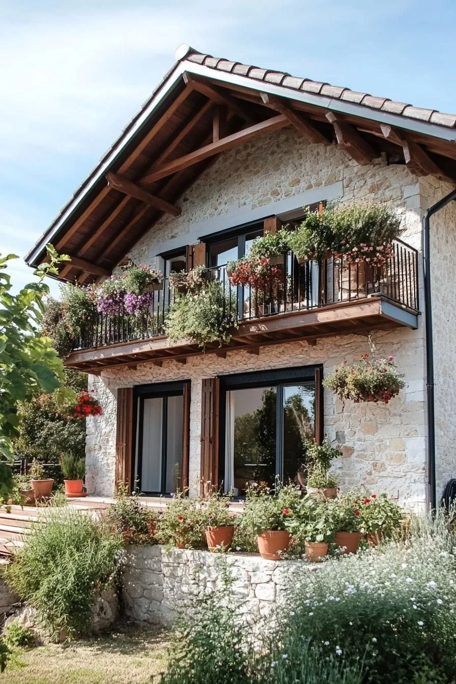Wrap-Around Wooden Balcony With Flower Boxes