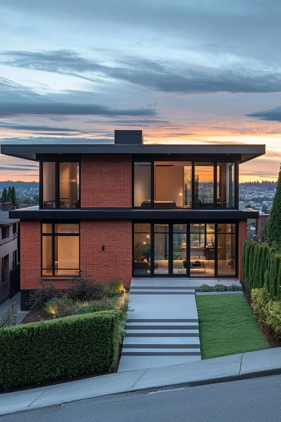 Brick Home Facing A Sunset View