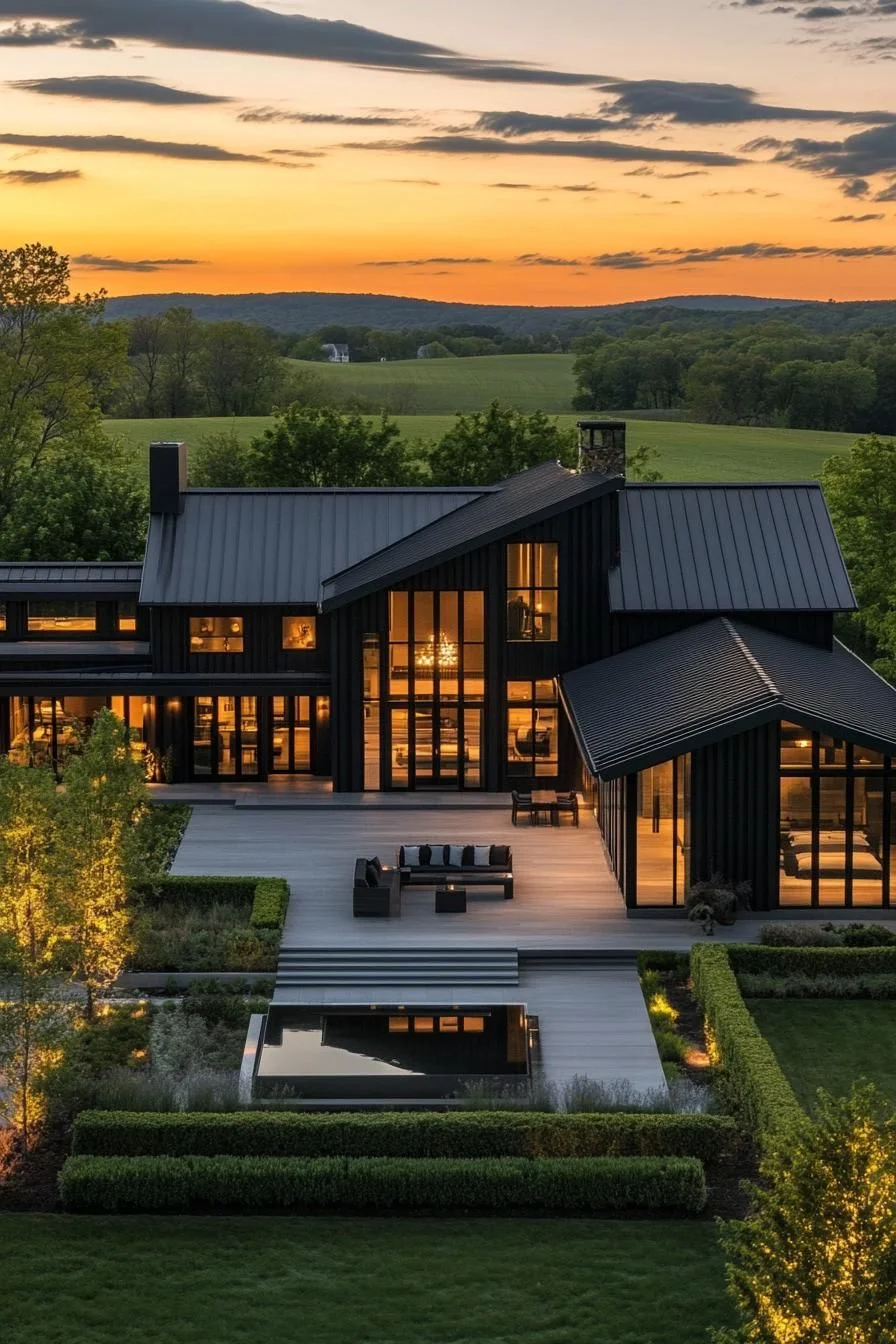 A Golden Farmhouse Glowing at Twilight