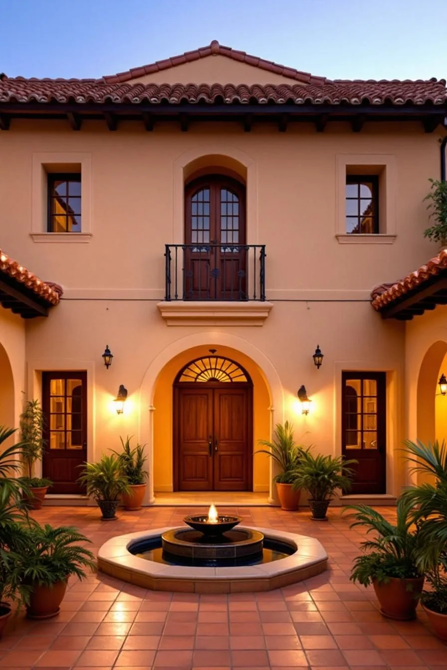 A Terracotta Villa With a Fire Fountain