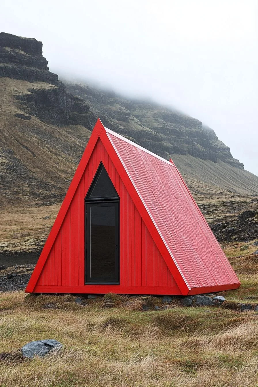 A Red Cabin on a Mountain Peak