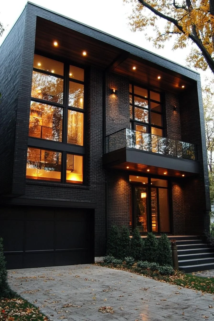 A Villa With Reflective Black Brick