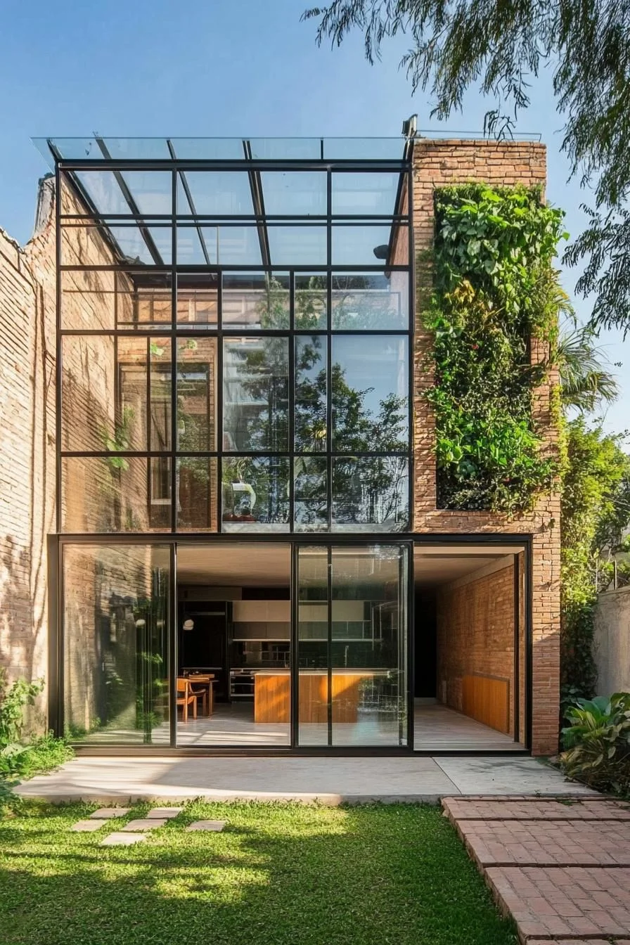 A Glass House With A Brick Detail