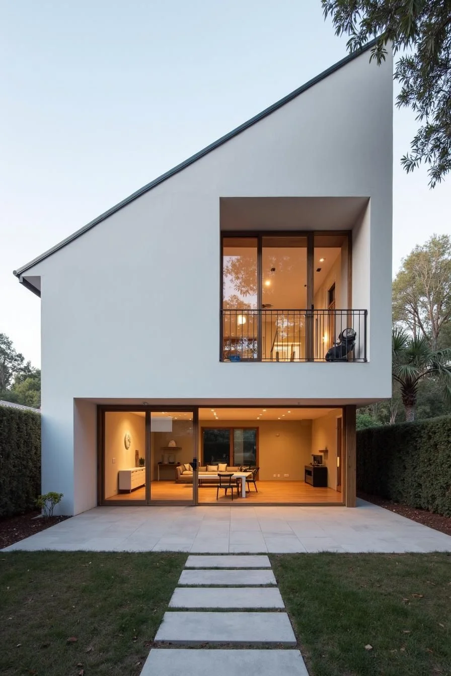 Asymmetrical Facade With Warm Interior Light