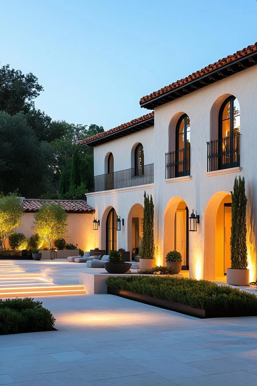 Spanish Home Lit Softly at Dusk