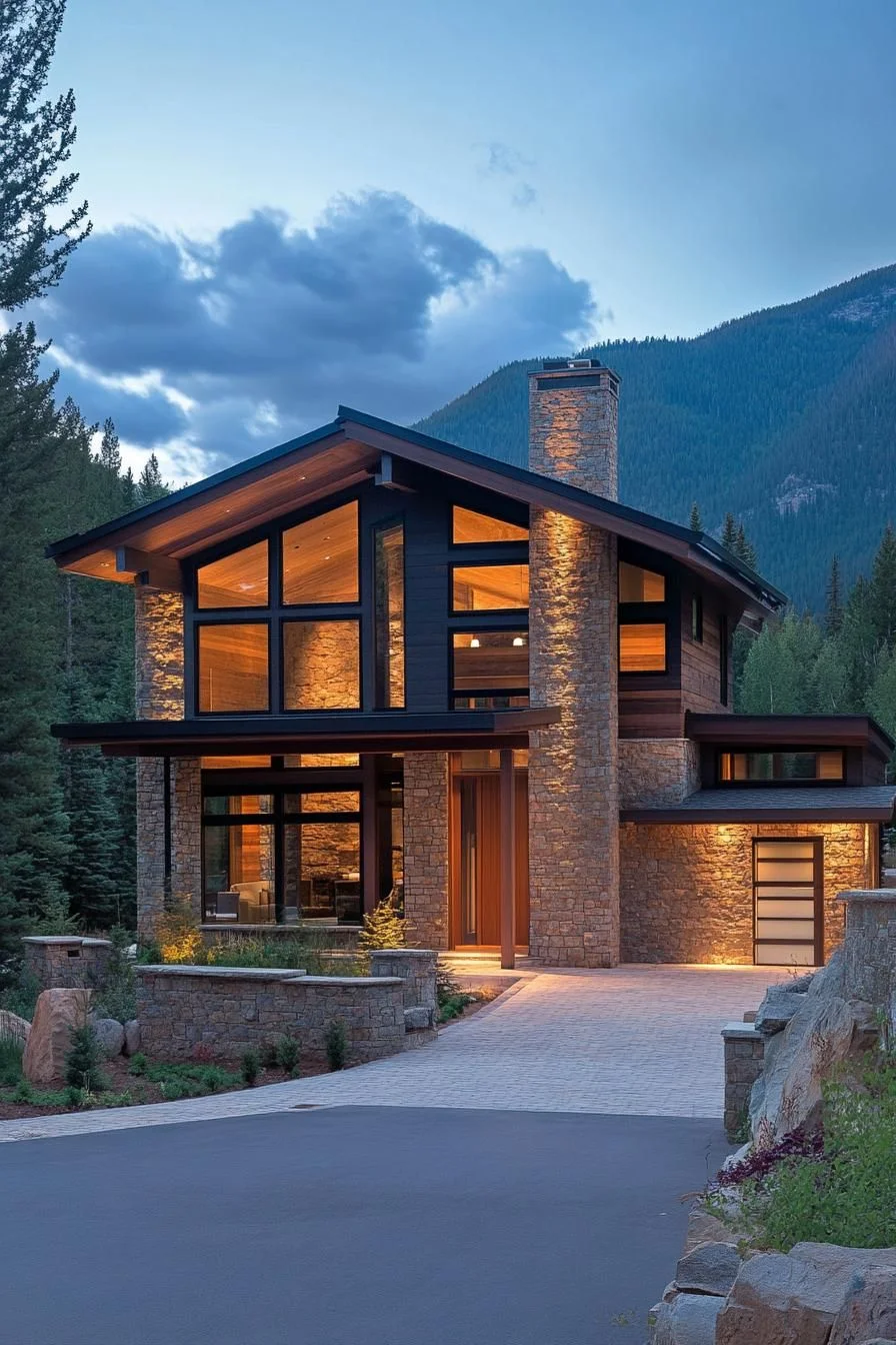 A Stone Chalet Lit by Skylights