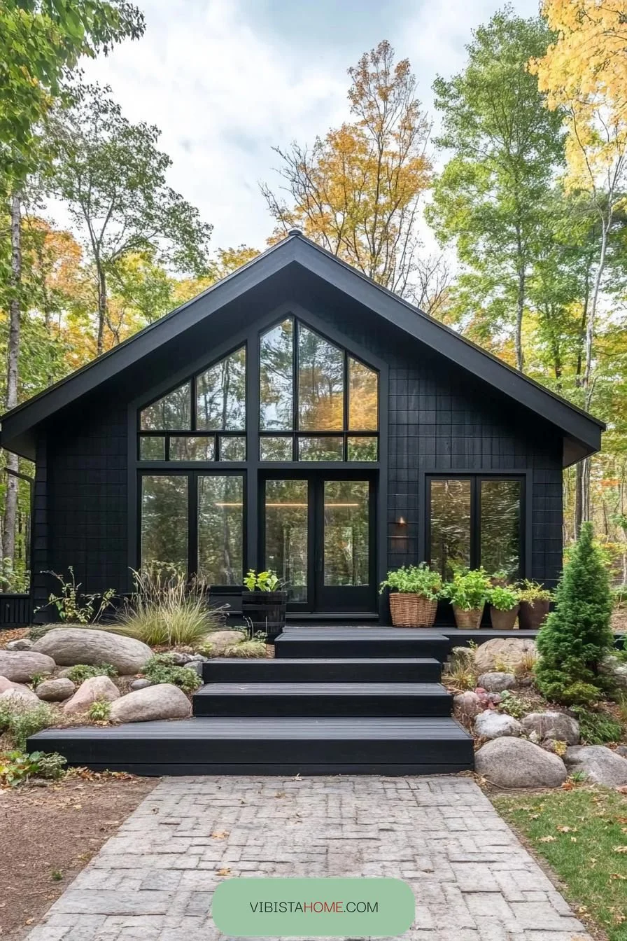 33) Bold Black Scandinavian Cabin